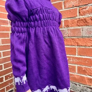 Vintage Kids Purple Smocked Knit Toddler Dress with Elephant Pattern Trim